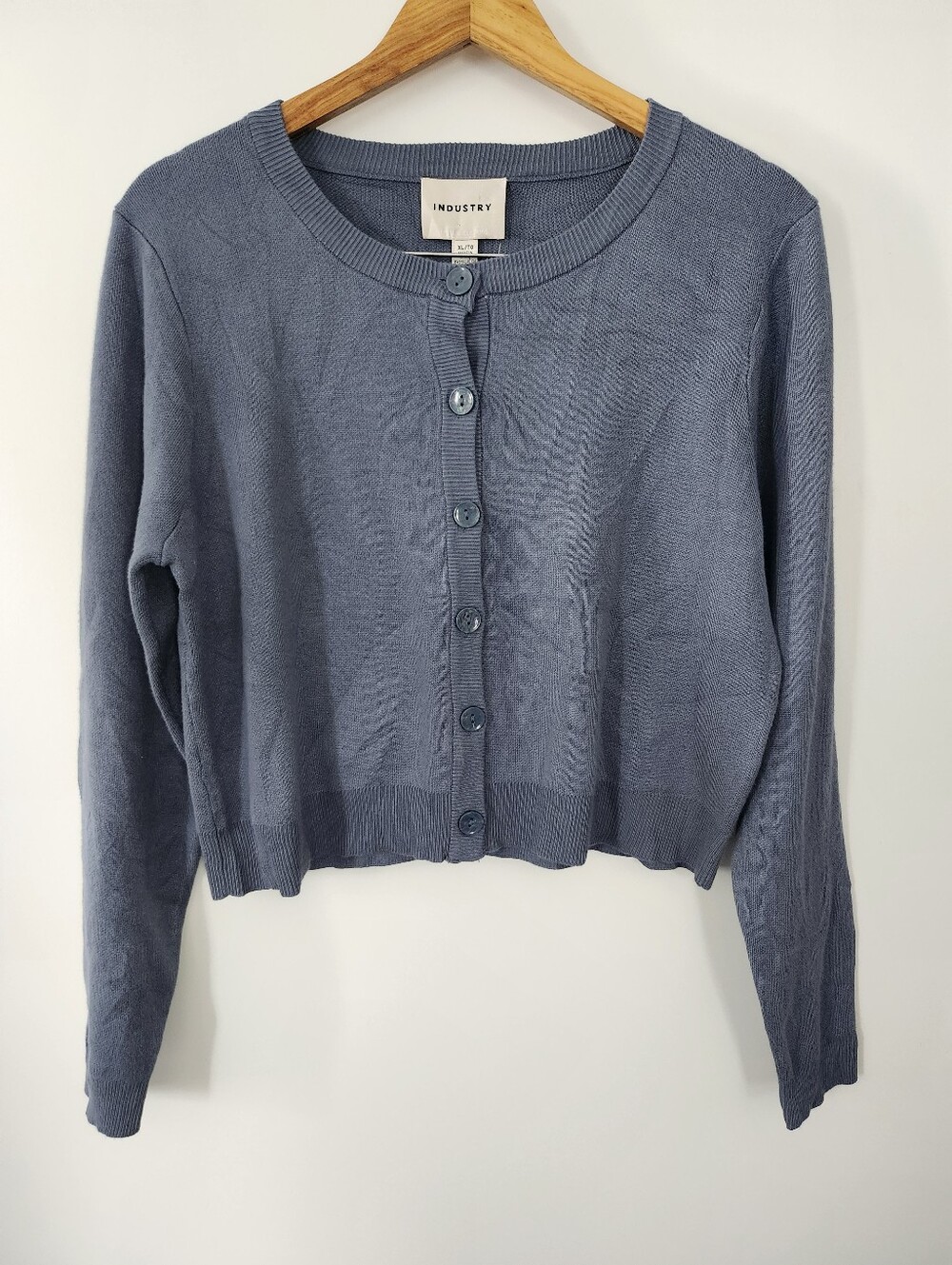 INDUSTRY Slate Blue Cropped Cardigan Sweater XL NWT Academia Preppy Soft Girl
